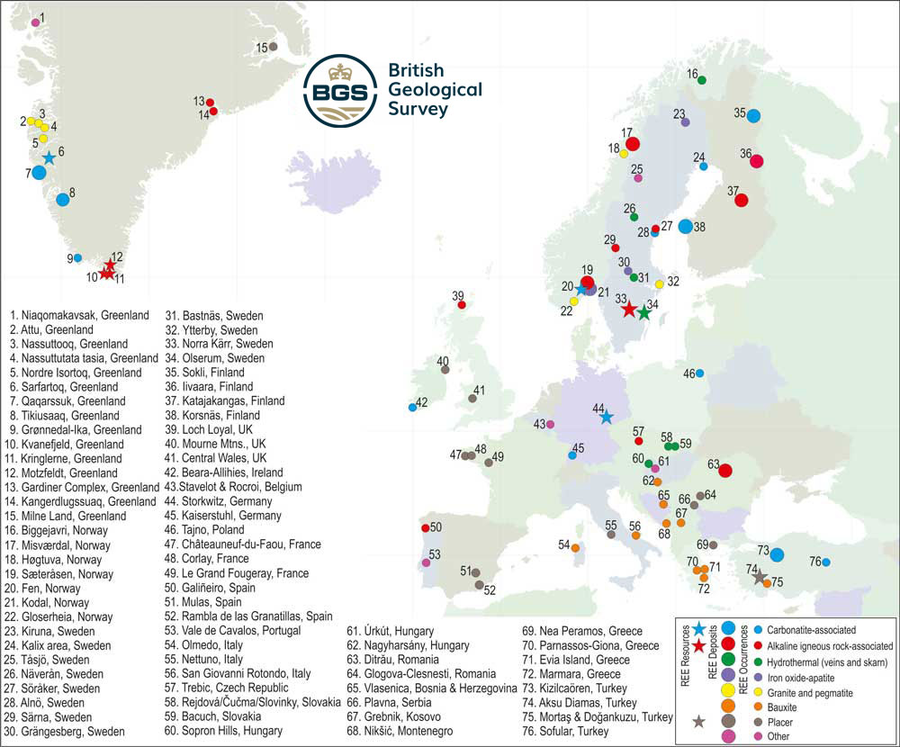 European REE deposits and occurrences 2017