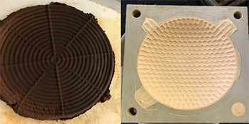 RE carbonate (LHS); final product, RE carbonate following removal of iron (RHS). © Dr Srecko Stopic.